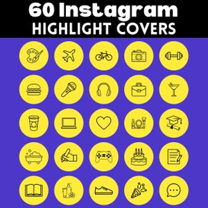 60 couvertures Instagram en surbrillance | Icônes jaunes et noires de l'histoire IG | Boutons de surbrillance esthétiques minimalistes | Icônes d'histoire IG | Trousse de médias sociaux