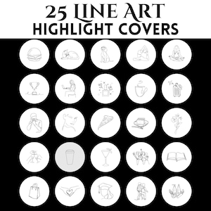 25 White Line Art Instagram Highlight Covers | Black & White IG Story Icons | Minimalist Aesthetic Highlight Buttons | IG Story Covers