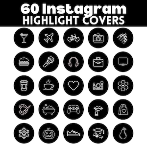 60 Instagram Highlight Covers | Black & White IG Story Icons | Minimalist Aesthetic Highlight Buttons | IG Story Icons | Social Media Kit