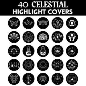 40 Instagram Highlight Covers | Black and White IG Story Icons | Celestial Aesthetic Highlight Buttons | IG Story Icons | Social Media Kit
