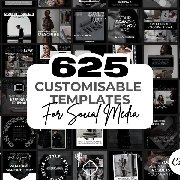 Over 625 Editable Black & White Instagram Templates for Canva | Social Media Graphics | Sleek IG Templates | Instagram Story/Post Designs