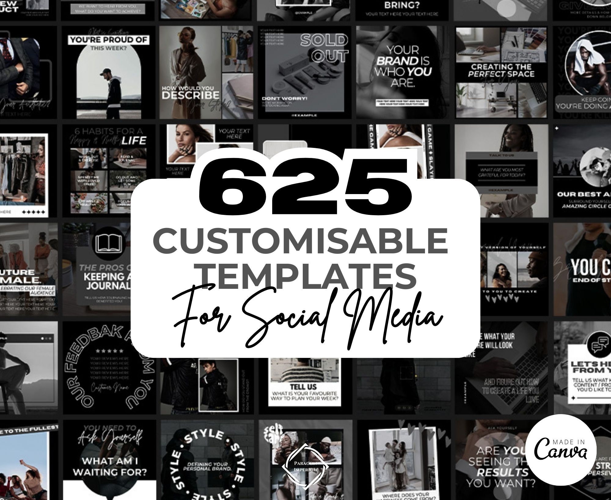 Más de 625 plantillas editables de Instagram en blanco y negro para Canva / Gráficos de redes sociales / Plantillas IG elegantes / Historias de Instagram / Diseños de publicaciones