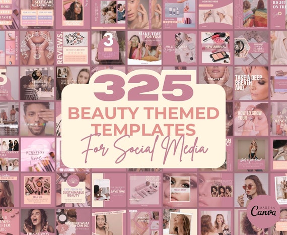 Beauty Instagram Template Posts Editable on Canva | 325 Social Media Graphics | Pink Pastel Templates | Instagram Story and Post Designs