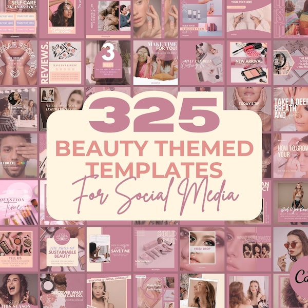 Beauty Instagram Template Posts Editable on Canva | 325 Social Media Graphics | Pink Pastel Templates | Instagram Story and Post Designs
