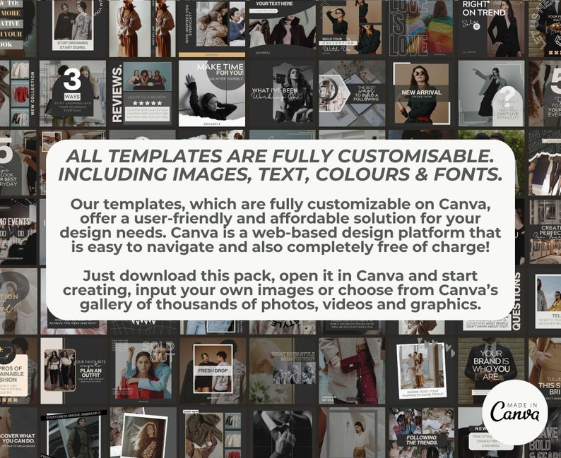 Fashion Instagram Template Posts Editable on Canva 325 Social Media ...