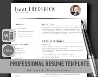 Plantilla de currículum profesional, plantilla de carta de presentación para Word y páginas, plantilla de CV con foto, plantilla de currículum y plantilla de CV