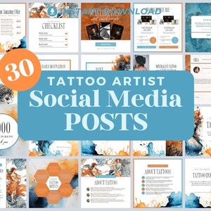 Tattoo Instagram Beiträge | 30 Social Media Grafiken | Tätowierer Insta Post Vorlagen | Instagram Story und Post Designs für Viral IG