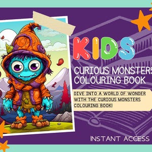 Curious Monsters Colouring Book | 16 Monster Themed Graphic Pages | Kids & Adults Art Books | Printable Drawing Colour Sheets For All Ages |