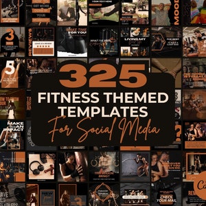 Fitness Instagram Template Posts Editable on Canva | 325 Social Media Graphics | Black Gym Templates | Instagram Story and Post Designs