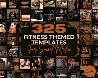 Fitness Instagram Template Posts Editable on Canva | 325 Social Media Graphics | Black Gym Templates | Instagram Story and Post Designs