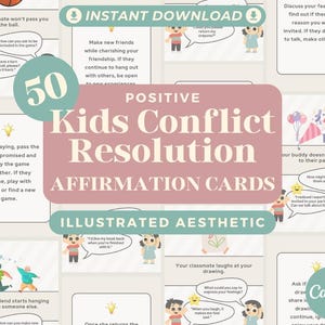 50 Affirmationskarten für Kinder | Positive Affirmationen für Kinder | Bearbeitbare Canva-Grafikkarten | Illustrierte Design Ästhetik