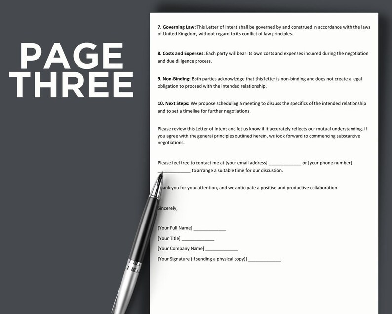 Letter Of Intent Legal Document Lawyer Certified Binding Contract Save Money on Legal Fees Instant Printable Download Easily Editable image 4