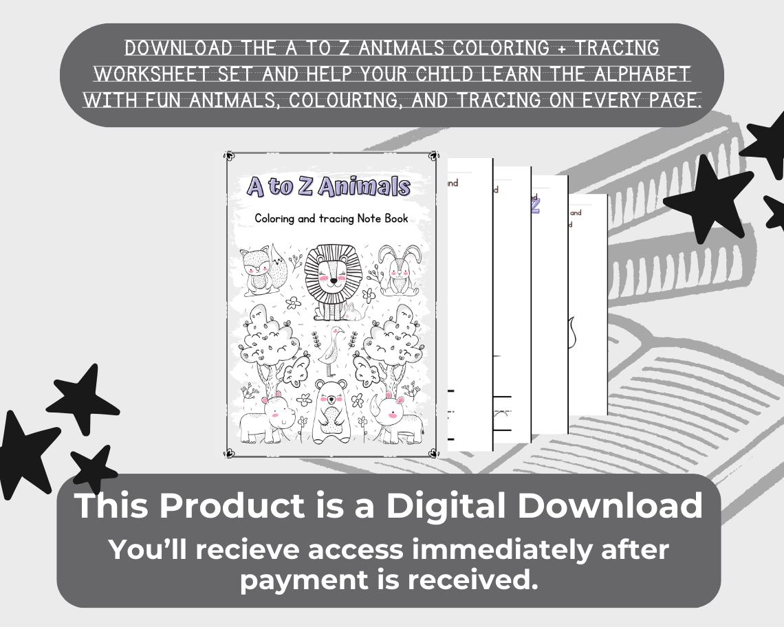 A to Z Animals Tracing & Coloring Worksheets | 27 Printable Pages ...