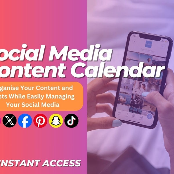 Social Media Content Calendar | Social Media Organiser & Schedule | Key Dates Planner for Instagram Facebook TikTok Snapchat Pinterest