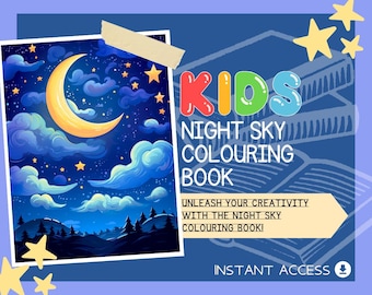 Night Sky Colouring Book | 13 Nocturnal Themed Graphic Pages | Kids & Adults Art Books | Printable Drawing Colour Sheets All Ages |
