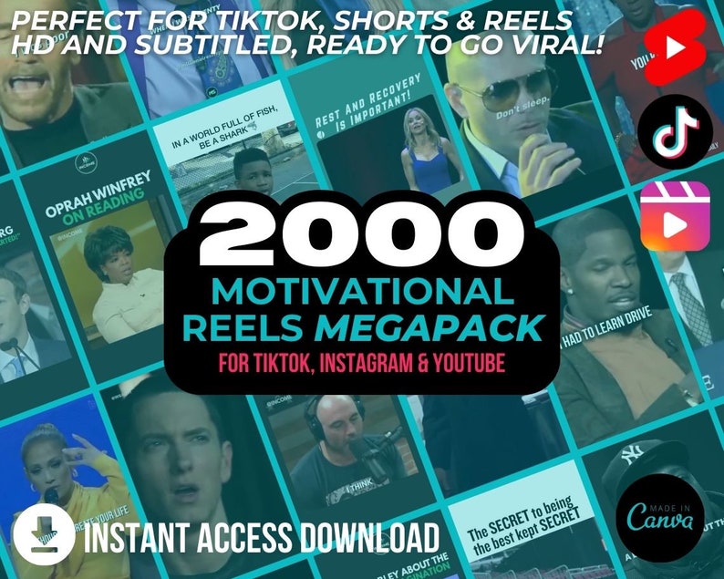 2000 Motiverande Reels | Inspirerande HD-videor | YouTube-shorts i hög kvalitet | Virala TikTok-videor | Instagram Reels MEGA-PAKET bild 1