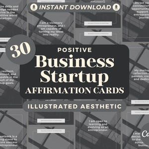 30 cartes d'affirmation de création d'entreprise | Affirmations positives pour de nouvelles affaires | Cartes graphiques modifiables en toile | Esthétique de conception illustrée
