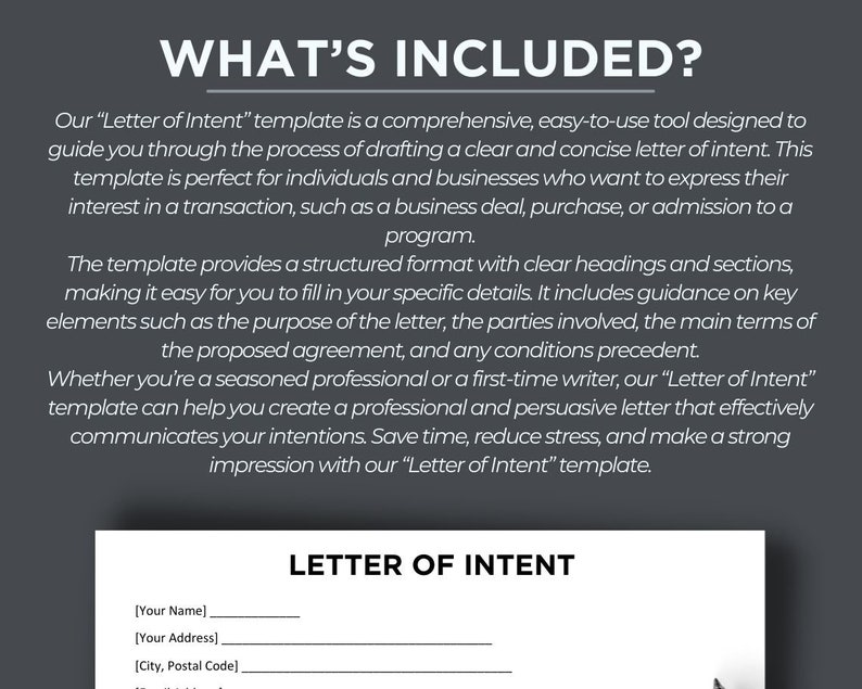 Letter Of Intent Legal Document Lawyer Certified Binding Contract Save Money on Legal Fees Instant Printable Download Easily Editable image 5