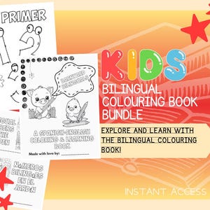 Bilingual Colouring Book | 37 Kids Themed Graphic Pages | 3 Kids Learning Art Books | Printable Drawing And Colour Sheets For All Ages |