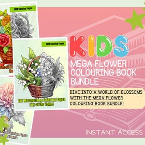 MEGA Pacchetto di libri da colorare con fiori / 722 pagine grafiche a tema primaverile / 4 libri d&#39;arte per bambini e adulti / Disegni e fogli da colorare stampabili /