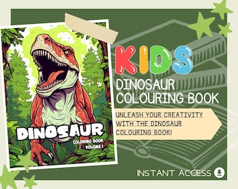 Dinosaur Colouring Book | 28 Jurassic Themed Graphic Pages | 2 Kids & Adults Art Books | Printable Drawing And Colour Sheets For All Ages |
