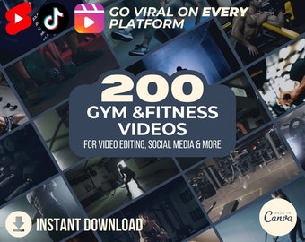 200 motivationsvideor för gym | HD-fitnessstockfilmer | Högkvalitativa YouTube TikTok Instagram-videor, kortfilmer och rullar, paket HQ
