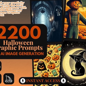 2200 Midjourney Halloween Prompts | AI Graphic Design Prompt Bundle | Automated Intelligence Prompts For Digital Halloween Graphics |