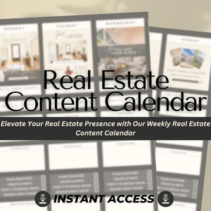 Real Estate Content Calendar | Weekly Realtors Content Schedule | Estate Agents Social Media Post Planner | Plan Content Week by Week
