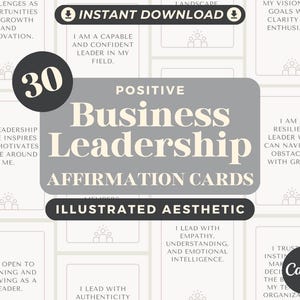 30 cartes d'affirmation de leadership en entreprise | Affirmations positives pour les dirigeants | Cartes graphiques modifiables en toile | Esthétique de conception illustrée