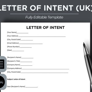 Carta de Intenções | Contrato vinculativo certificado por advogado de documentos legais | Economize dinheiro em taxas legais Download instantâneo para impressão facilmente editável