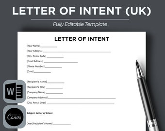 Letter Of Intent | Legal Document Lawyer Certified Binding Contract | Save Money on Legal Fees Instant Printable Download Easily Editable