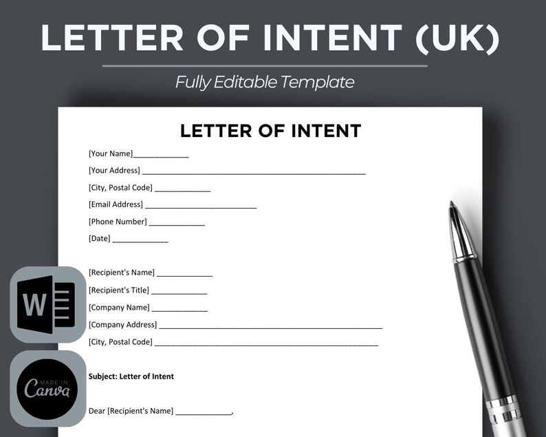 Letter Of Intent Legal Document Lawyer Certified Binding Contract Save Money on Legal Fees Instant Printable Download Easily Editable image 1