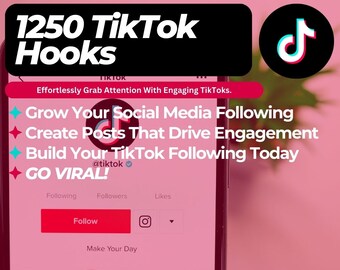 1250 crochets TikTok pour utiliser VIRAL en toute simplicité | Crochets d'idées vidéo pour une renommée en ligne | Aide-mémoire sur le contenu viral des médias sociaux pour l'engagement des téléspectateurs