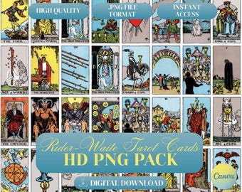 Rider Waite Tarot Cards Digital Download | Full 78 Card Tarot Deck | Printable Tarot Cards | Tarot Study & Readings