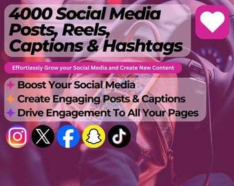 4000 Social Media Posts & Reels Ideas, Captions and Hashtags | Instagram Content Inspiration Cheat Sheet | Facebook and Insta Reels Ideas