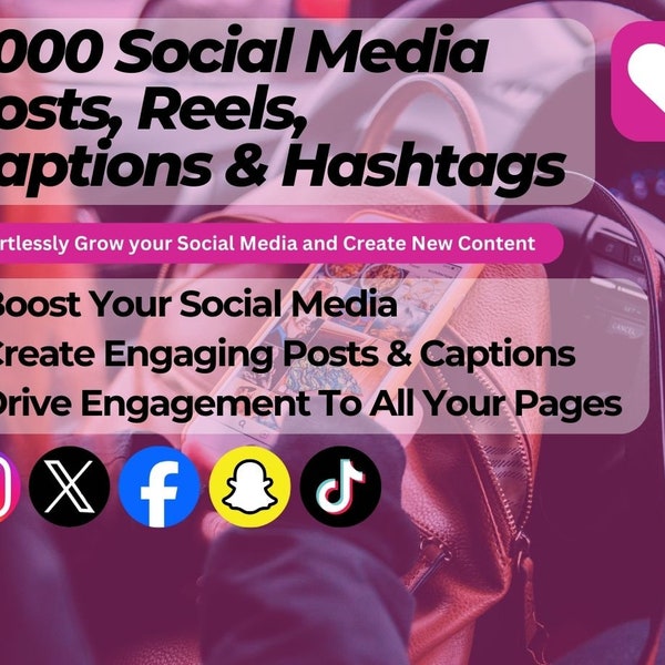 4000 Social Media Posts & Reels Ideas, Captions and Hashtags | Instagram Content Inspiration Cheat Sheet | Facebook and Insta Reels Ideas