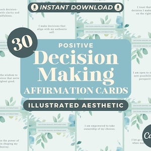 30 Cartões de Afirmação para Tomada de Decisão | Afirmações Positivas para Determinação | Cartões Gráficos Canva Editáveis | Estética de Design Ilustrado