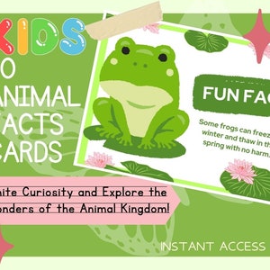 Kids 50 Tier Facts Karten | Kinder-Lernblatt | Teach Kids & Kleinkinder Seiten | Kinder Lernvorlagen zum Erlernen der Tiere