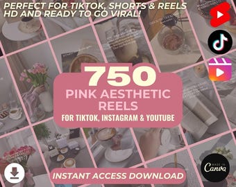750 Pink Aesthetic Insta Reels BUNDLE | DFY Done For You Posts  | TikTok Instagram Reels Facebook Youtube Shorts | Captioned Easy Edit