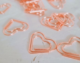 100 Stück, 2,5 x 2,2 cm, roségoldene Büroklammern, Herz-Büroklammern, Metallklammern, Heftklammern, Hochzeitszubehör, Babykartenzubehör
