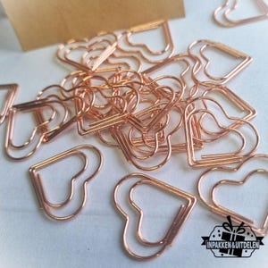 100 個、2.5 x 2.2 cm、ローズゴールドのペーパークリップ、ハートのペーパークリップ、金属クリップ、バインダークリップ、ウェディング用品、ベビーカード用品