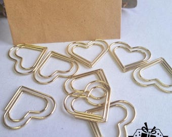 100 Stück, 2,5 x 2,2 cm goldene Büroklammern, Herz-Büroklammern, Metallklammern, Heftklammern, Hochzeitszubehör, Babykartenzubehör