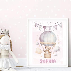 Personalized Nursery Poster | Name Wall Art Baby Boy Girl | Bear Poster Digital Download | Birth Gift