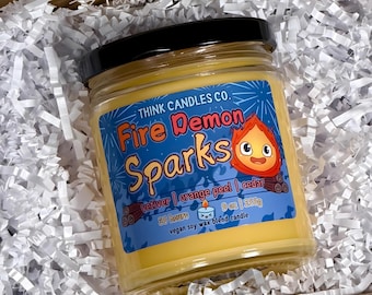 Fire Demon Sparks Candle | Moving Castle Inspired Anime Candle | Hand Poured Vegan Wax Blend Candle | 9 oz, 4 oz Candle