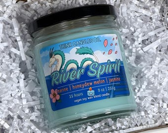 River Spirit Candle | Anime Inspired Candle | Hand Poured Vegan Wax Blend Candle | 9 oz, 4 oz Candle