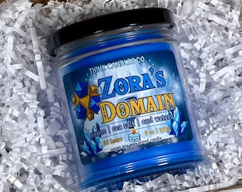 Zora's Domain Candle | TLOZ Inspired Gaming Candle | Hand Poured Vegan Wax Blend Candle | 9 oz, 4 oz Candle