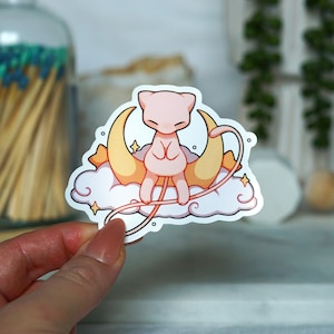 Mew Sticker | Pocket Monster Inspired Sticker | Glossy Vinyl Sticker | 3&quot; x 2.5&quot; Sticker