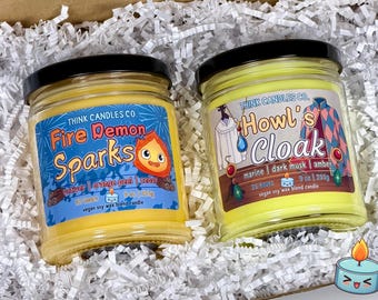 Fire Demon Sparks & Howl's Cloak 9 oz Candle Bundle | Moving Castle Inspired Anime Candles | Fantasy Anime Candles | 9 oz Candle Bundle