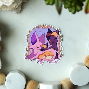 Espeon, Umbreon, Eevee Sticker | Eeveelution Sticker | Pocket Monster Inspired Sticker | Glossy Vinyl Sticker | 3&quot; x 3&quot; Sticker