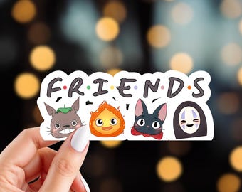 Anime Friends-klistermärke | Ghibli-inspirerat klistermärke | Glansigt vinylklistermärke | 11,5 x 5 cm klistermärke